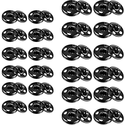 JEOPKO 24 Sets Poppers Fasteners Kit,Metal Snap Button Clasps Fastener Press-Stud Sew on Snaps Press Studs snap Fasteners Sewing,Handbag Clothes Sewing Craft DIY Supplies (7mm12mm), black