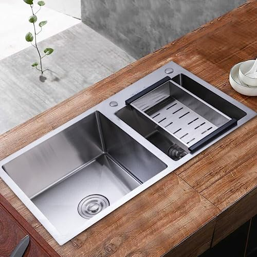 banborba Fregadero doble empotrable de acero inoxidable con escurridor, escurridor y filtro de residuos, para cocina, bar, restaurante, pastelería, sala limpia, 78 x 43 x 21 cm, color plateado
