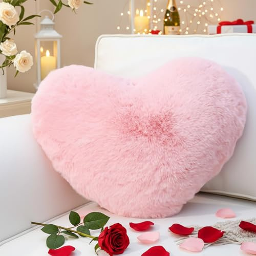 Yhoelata Cuscino Cuore Rosa, Cuscini Decorativi, Cuscino a Forma di Cuore, Cuscini Divano Peluche, Cuscini Letto, Decorazioni Camera da Letto Bambini, 26 x 36 cm