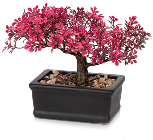 Artificial Bonsai Tree Juniper Faux Plants Indoor Fake Plants Decor with Ceramic Pots for Home Table Office Desk Bathroom Shelf Bedroom Living Room Farmhouse Decorations-Pink