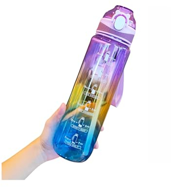 SEASEVEN Water Bottle with Straw 1L,Boys Water Bottles with Straw 1 Litre,Waterbottle Leak-Proof Sports Water Bottle,Plastic Drinks Bottles Toxin Free,Bpa-Free(Purple-Blue)