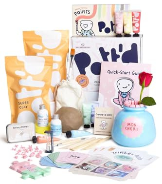 Pott'd at Home Pottery Kit for Adults. Air Dry Clay Kit for Beginners. Craft Kit for Adults Includes: Air-Dry Clay for Adult, Tools, Paints, Brushes, Sealant, How-to-Guides
