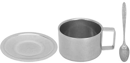 Tazas De Café Con Cuchara Y Platillo,Tazas De Tazas De Café Expreso,Juego De Tazas De Café Aisladas Taza De Café De Acero Inoxidable 304 De Doble Capa Con Platillo Y Cuchara Para Oficina(200ML)