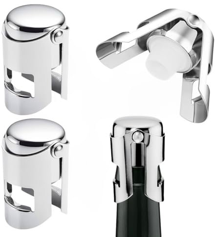 VPOUERY 4 Tappi per Bottiglie Vino Spumante,Tappi in Acciaio Inossidabile Tappo Professionale Riutilizzabile da Vino,Tappi Ermetici per Sigillare Bottiglie di Vini Frizzanti Champagne Prosecco