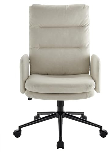 IWMH Swivel Home Office Chair,High-Back Armchair,Makeup Chair with Wheels and Armrests,Height Adjustable Desk Chair Upholstered Computer Task Chair, Leisure Armchair (Beige)