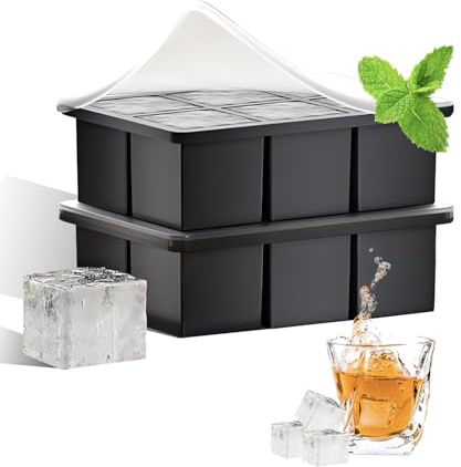 Silicone Ice Cube Trays for Freezer – Large Square Ice Cube Molds, BPA-Free, Easy-Release Ice Cube Maker for Whiskey, Cocktails & Drinks, Stackable Freezer Ice Molds,Dishwasher Safe(12 Cubes,Black)