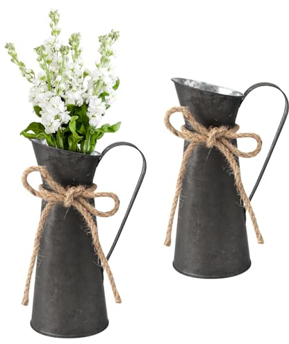 HENGBIRD 2 Jarrones para Flores Metal Estilo Rústico Jarron Metalico Jarrón Flores Secas para Leche Galvanizado Vintage Shabby Chic Decoración Campestre para El Hogar Bodas Y Colocar Plantas