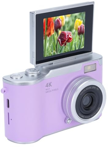 48 MP Digitalkamera, 1080P Videokamera, 18X Zoom, 2,4 Tums HD-flipskärm, LED-påfyllningsljus, Lång Batteritid, med Flera Funktioner för Underhållande Fotografering (PURPLE)