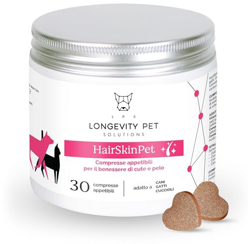 HairSkinPet Longevity Pet | Integratori per Cani e Gatti Pelo e Cute | Omega 3 Capsule, Olio di Pesce, Vitamine e Minerali | Ideale per Muta e Dermatite Cane e Gatto | 30 Cps 100% Made in Italy