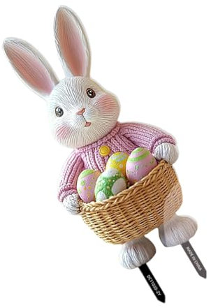 WOURRD Easters Garden Stake Colorful Rabbits Eggs Sculpture Yard Decoration For Spring Celebration Weather Proof Ornament