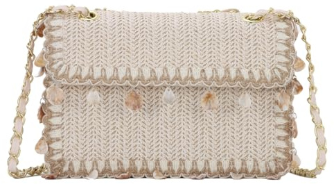 Jywmsc halm axelväska för kvinnor sommar strand väska vävd semesterväska liten kedja clutch-väska, Beige