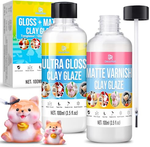 Air Dry Clay Glaze Kit - 200ml Polymer Clay Glaze & Varnish for Air Dry Clay - High Gloss & Matte Sealant, Waterproof, Scratch-Resistant Finish for Pottery, Sculptures & Ceramics, Non-Toxic Clay Gloss
