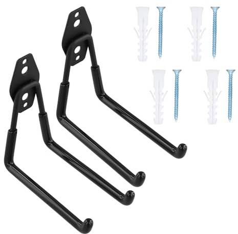 QINGZY 2 Stück Robuste Garagenhaken, Wandhaken Garage Haken Rutschfest, Robuste Aufbewahrungshaken, Doppelhaken, Wandmontage-Stahlhaken für Leiter Fahrrad Geräte Garten (M)