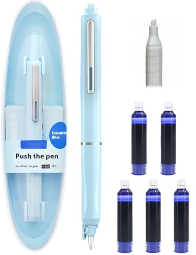 Générique Stylo-Plume Rétractable : 0,38 mm, Encre Bleue Et Noire, Corps du stylo de couleur, 5 cartouches D’encre Rechargeables Incluses. Pour Une écriture (Bleu, Bleu effaçable)