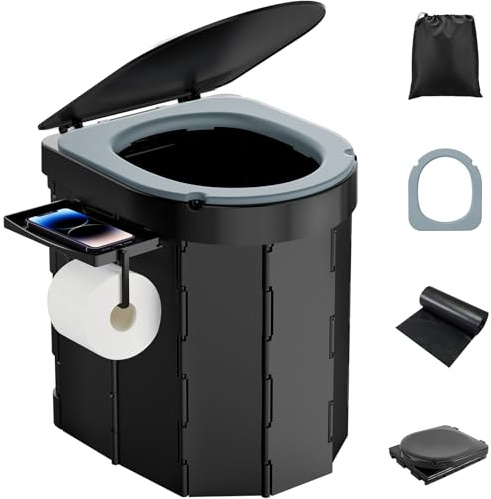 WADEO Toilette Portable de Camping et Voiture avec Siège Confort EVA - Toilette Pliante pour Adultes Hommes Femmes - Seau Hygiénique avec Couvercle Intégré + 20 Sacs