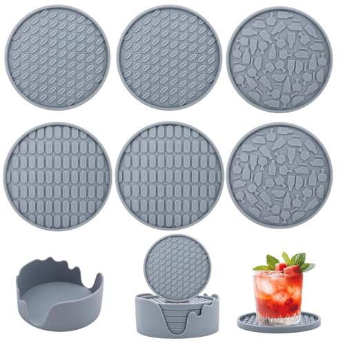 Posavasos de Silicona 6 Unidades con Soporte – Antideslizantes, Antiadherentes y Aislantes Térmicos, para Café, Té, Cerveza, Vino y Refrescos, Lavables y Resistentes, Protegen tu Mesa (A)