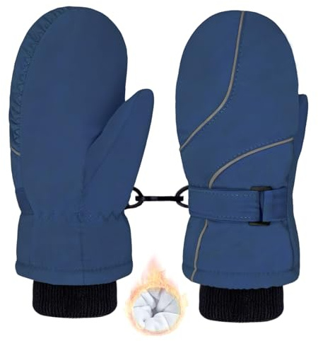lifwimner Guantes de Invierno para Niños, Manoplas de Esquí Cálidas con Forro Polar Guantes Impermeables Cortavientos para Niñas 3-6 años (Azul Marino)