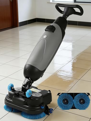 Drmoxin Fregadora de Pisos Comercial, Minimáquina para Pisos, 13000 pies Cuadrados/h, Inalámbrica Lavadora y Secadora Manual con cepillos Dobles rotativos de 350 RPM para supermercados Grey