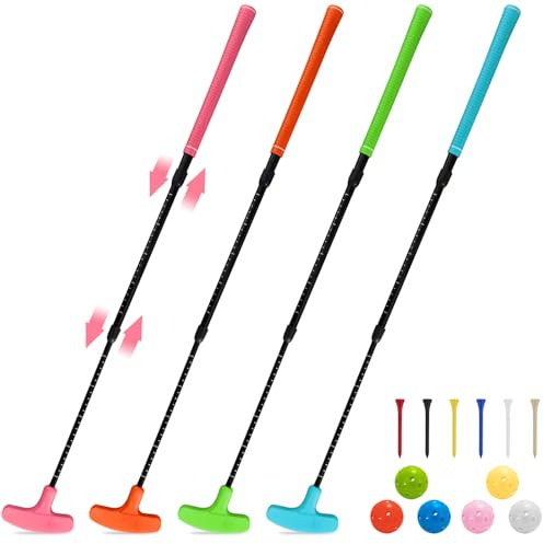 QPPKII 4 Pack Multicolor Golf Putters Set with 6 Practice Balls, Adjustable Length Two-Way Putter for Right/Left Handed, Golf Clubs for Men's Women's Kids, Indoor Outdoor Use