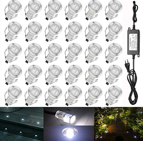 QACA 30 Mini Spot Exterieur Led Encastrable 0.4W/DC12V Etanche IP67 Luminaire Exterieur Décoration pour Terrasse, Patio,Escalier,Chemin,Jardin (Blanc Froid)