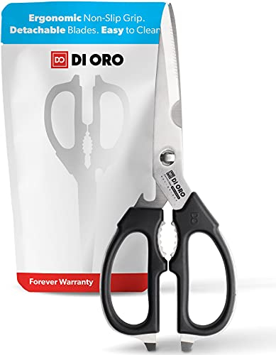 DI ORO® - Forbici da cucina multiuso in acciaio inossidabile - Ottime per pollame, carne, erbe e altro - Forbici multiuso e standard - Lavabile in lavastoviglie (Forbici multiuso)