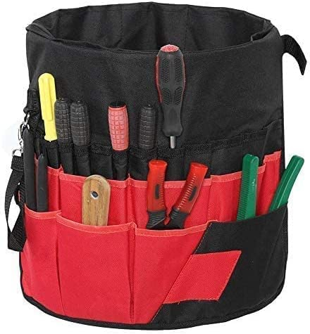 VIFERR Eimer Werkzeugtasche, Mehrzweck Aufbewahrungstasche für Gartenwerkzeug, Eimertasche, mit 42 Taschen, Eimer-Werkzeug-Organizer, Rot
