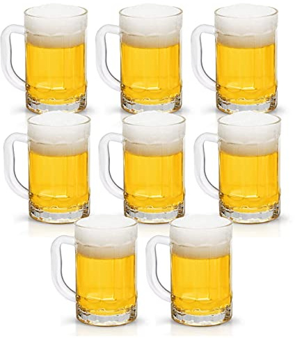 COKTIK 8 Pack Heavy Large Beer Glasses with Handle - 14 Ounce Glass Steins, Classic Beer Mug glasses Set