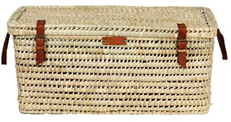 Bohome Living - Coffre de Rangement en Osier, Malle de Salon ou Chambre, Bohème Chic (80cm)