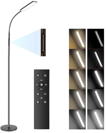 BBHome Stehlampe LED Dimmbar 10W, Leselampe mit 4 Farbtemperaturen mit Stufenlosem Dimmen, Touch-Steuerung und Fernbedienung, 1H Timer, Stehleuchte für Wohnzimmer, Schlafzimmer, Büro(Schwarz)