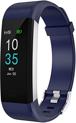 LEBEXY Pulsera de fitness resistente al agua IP68, reloj de seguimiento de fitness, reloj inteligente con podómetro, rastreador de actividad, reloj deportivo con GPS integrado, color azul