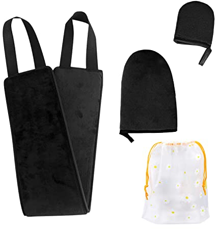 3-teiliger Selbstbräuner-Applikator mit 1-teiliger Aufbewahrungstasche, Selbstbräuner-Handschuhe, Rückenlotion-Applikator, Samt-Bräunungshandschuhe, Peeling-Bräunungshandschuhe Männer, Frauen