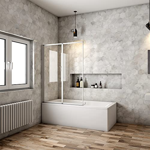 Mampara Ducha para Bañera - 2 Hojas Plegables - Vidrio Templado 4mm - Perfil Blanco/Gris Mate - (890-900) X1400mm