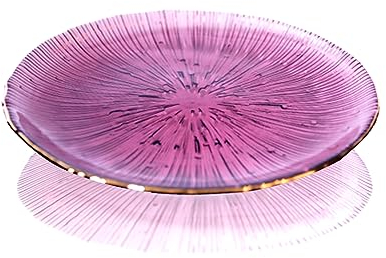 Soulnioi Glass Crystal Fruit Plate, Clear Serving Plate, Gold Inlay Dinner Plate Multipurpose Tray Snack Candy Decorative Plate for Home Wedding Party - Purple