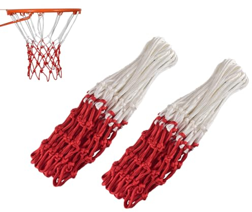 GNHG Basketball Outdoor Basketball Netz Profi Basketballnetz, Basketball Ersatz Netz, Dauerhaft und Alle Wetter Ballnetz Für Standard Größe BasketballKorb（weiß Rot） 3mm 2 Stück