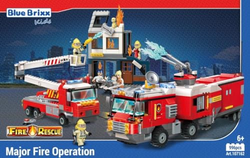 BlueBrixx Kids 107162 – Stadtfeuerwehr: Großbrand aus Klemmbausteinen mit 996 Bauelementen