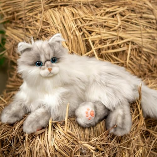 Chongker Animaux en Peluche Fait à la Main - Chat et Chien Réaliste Jouet Compagnon Kawaii - Cadeau pour Les Femmes Anniversaire Amoureux (Chat Gris Pondéré)
