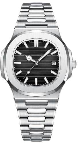 RORIOS Herren Minimalistic Uhr Analog Quarz Armbanduhr Datum Kalender Leuchtend Uhr Elegante Business Uhren Edelstahl Herrenuhren Schwarz