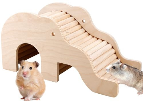 Hamster Holzhaus,Hamster-Kletterleiter, Hamsterleiter, Hamster Spielzeug, Hamsterhaus, Holz-Kletterspielzeug und Brückenkäfig-Dekoration für Kleine Haustiere, Rennmäuse, Zwergmäuse,Hamster