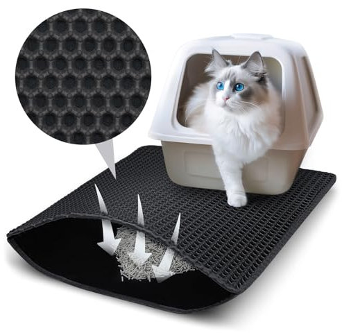 Katzenklo Matte, 50x40 cm Katzenstreu Matte, Doppelte Schichte Non-Slip wasserdichte Entwurf Katzenmatte Katzenklo, Bienenwabe Matte Katzentoilette, Cat Litter Mat Streu Kontrolle