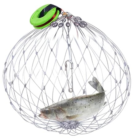 Stahldraht-Krabbennetz für Fische,Angelkrabben-Stahldraht für Salzwasser, Fischernetzkäfig, Krabbenkorb, Edelstahl, automatisches Öffnen und Schließen, Süßwasser-Salzwasser-Angelzubehör für Anfänger-A