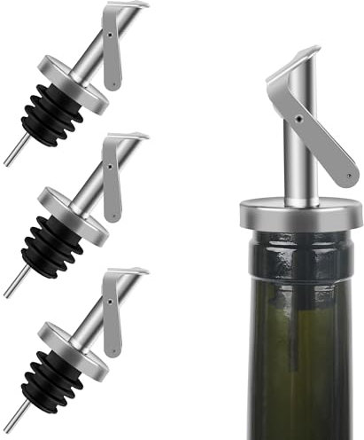 AUROAY 3pcs Beccucci per Bottiglie con Tappo Automatico,Tappi Versatori Universali in Acciaio Inossidabile,Beccucci Dispenser di Bottiglie dell’Olio Liquore Aceto Cocktail Sciroppo Vino