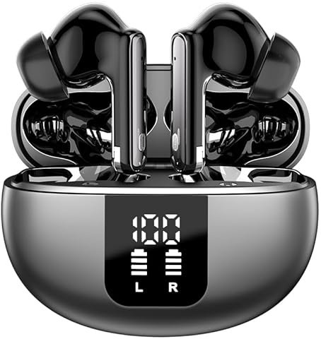 Wireless Earbuds, Bluetooth 5.4 Headphones in Ear with 4 ENC Noise Cancelling Mic,Wireless Earphones HiFi Stereo Deep Bass,Bluetooth Earbuds Dual LED Display, 40H Playtime, IP7 Waterproof, USB-C,Black