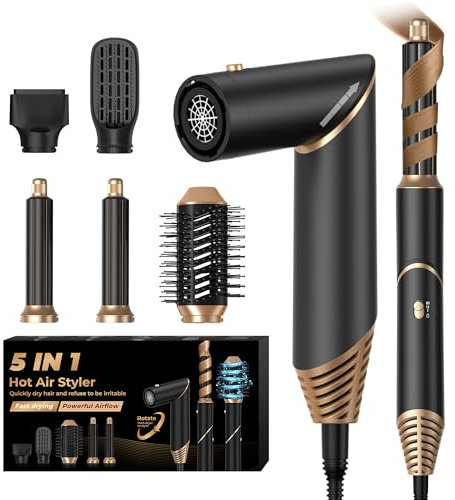 UKLISS 5 in 1 Hair Dryer Brush Air Styler with Air Curlers Auto Curling Wands Multi-use Blow Dryer 5 in 1 Airbrush Magic Styler Hair Styler Airstyler Hair Curler Straightening Brush Women Gifts, Black