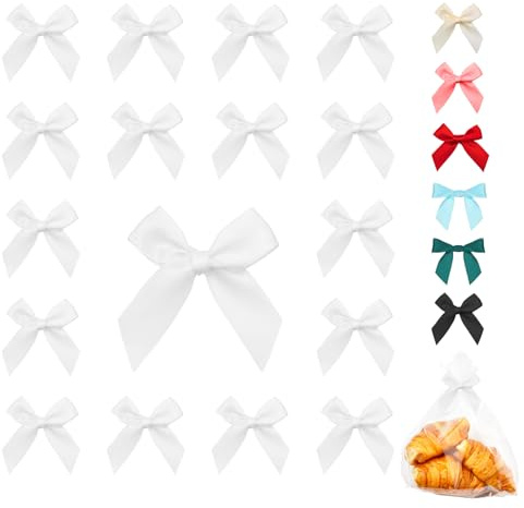 svpfuo 60 piccoli fiocchi fai da te, fiocchi decorativi fatti a mano, autoadesivi, matrimoni, confezioni regalo, artigianato, compleanni, decorazioni per sacchetti di iuta (bianco)