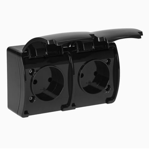 Double prise murale en saillie IP44 Noir 230 V