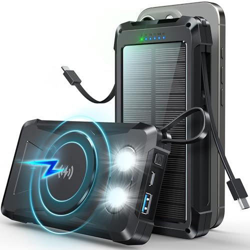 Power Bank Magnetico 20000mAh, 10W Carga inalámbrica con 2 Cables, 6 Input & 4 Output, Luces indicadoras LED, Linterna, 22.5W USB C Carga Rápida Bateria Externa, Cargador Portátil para Teléfono