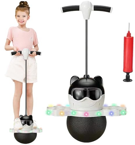 LUKIUP Balle de pogo avec poignées, Bâton Sauteur pour Enfants 100 kg Charge Max, Bâton de Saut Antidérapant et Antidéflagrant, Entraînement Équilibre Enfants, Idéal Maison Extérieur(Blanc)