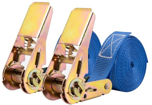 Lot de 2 Sangles d'arrimage à cliquet de 4 m - Robustes - avec cliquet - pour Transport de matériel, Moto, vélos, déménagement, Bagages et Camping - Bleu
