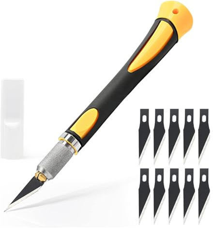 ZhouWei Cuter Manualidades Precision, Cuchillos de Arte de Precisión con 10 Cuchillas de Recambio, Cutter Manualidades, Juego Cuchillos Artesanales Tallar, para Grabado y Fabricación Arte (Amarillo)
