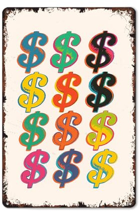 KERUNSM Colorful Dollar Sign: Pop Art Money Print Funny Poster Sign 8x12 Inch Vintage Aluminum Metal Tin Signs-For Living Bathroom Room Kitchen Bedroom Patio Wall Decor